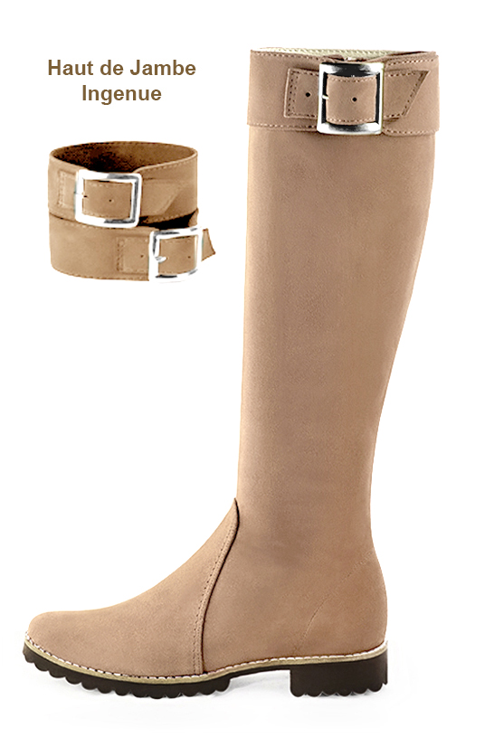 French elegance and refinement for these tan beige riding knee-high boots, 
                available in many subtle leather and colour combinations. Record your foot and leg measurements.
We will adjust this pretty boot with zip to your measurements in height and width.
Its large, comfortable gum sole will isolate you from the ground.
You can customise the boot with your own materials, colours and heels on the "My Favourites" page.
To style your boots, accessories are available from the boots page. 
                Made to measure. Especially suited to thin or thick calves.
                Matching clutches for parties, ceremonies and weddings.   
                You can customize these knee-high boots to perfectly match your tastes or needs, and have a unique model.  
                Choice of leathers, colours, knots and heels. 
                Wide range of materials and shades carefully chosen.  
                Rich collection of flat, low, mid and high heels.  
                Small and large shoe sizes - Florence KOOIJMAN